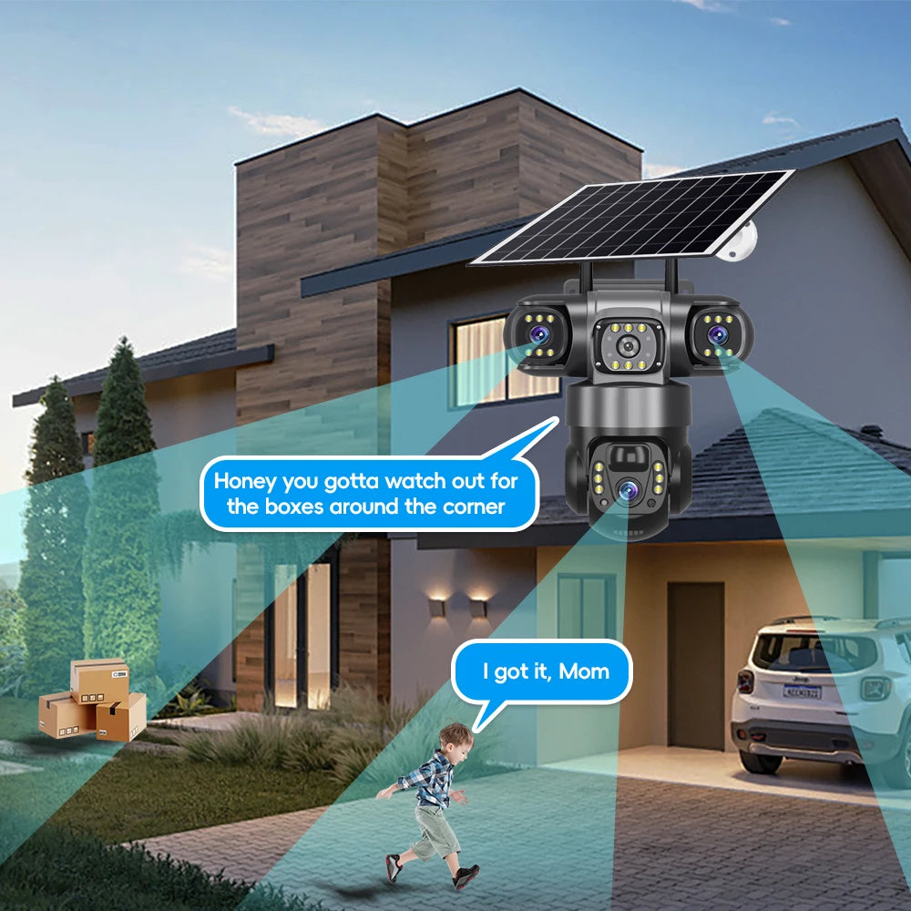 DS 360™ Sentinel 4G Pro 3 Lens IP Solar Camera HD 15 MP Outdoor Waterproof CCTV Night Vision Two-Way Audio Camera Mobile Tracking 4G IP Camera