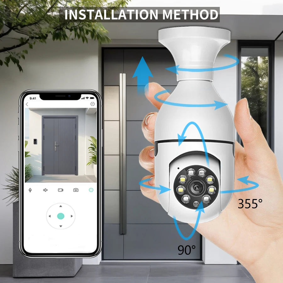 💸 E27 bulb Wifi surveillance camera PTZ night vision full-color HD automatic tracking CCTV 1080P security camera