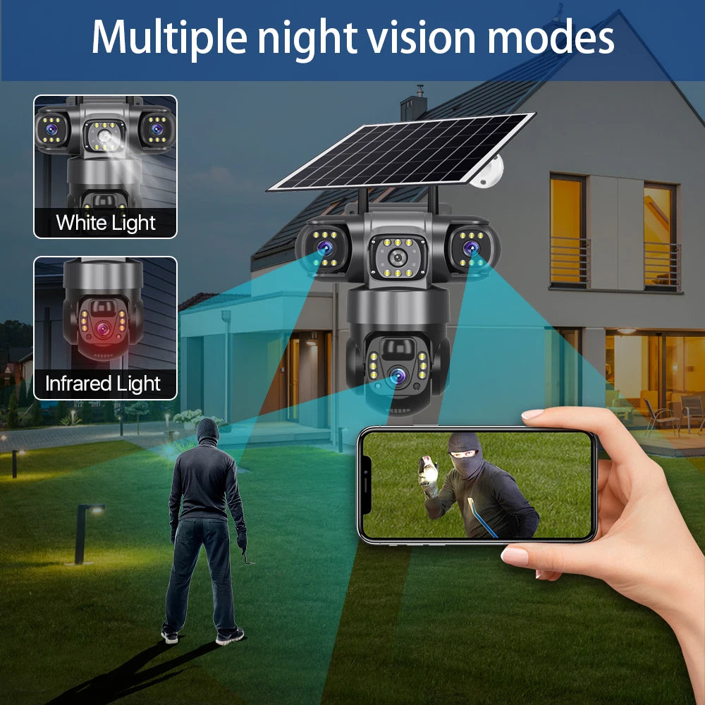DS 360™ Sentinel 4G Pro 3 Lens IP Solar Camera HD 15 MP Outdoor Waterproof CCTV Night Vision Two-Way Audio Camera Mobile Tracking 4G IP Camera