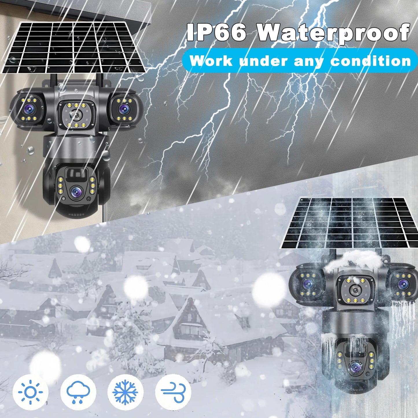 DS 360™ Sentinel 4G Pro 3 Lens IP Solar Camera HD 15 MP Outdoor Waterproof CCTV Night Vision Two-Way Audio Camera Mobile Tracking 4G IP Camera