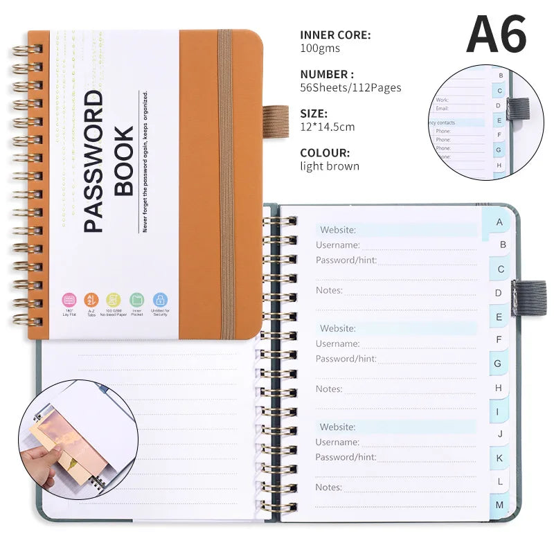 'DS 360™ Password Keeper 56 Sheets ,  Leather Secure Internet Organizer!