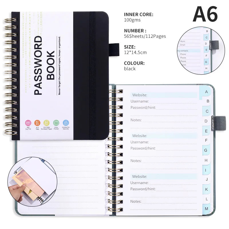 'DS 360™ Password Keeper 56 Sheets ,  Leather Secure Internet Organizer!