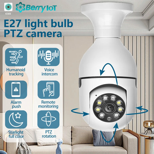 💸 E27 bulb Wifi surveillance camera PTZ night vision full-color HD automatic tracking CCTV  1080P security camera