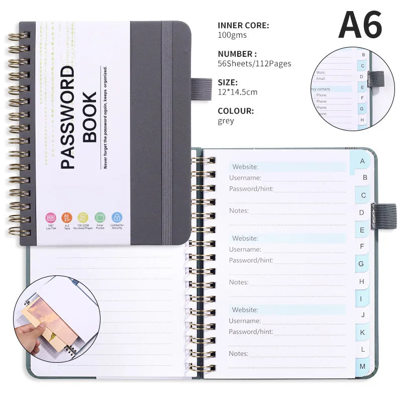 'DS 360™ Password Keeper 56 Sheets ,  Leather Secure Internet Organizer!